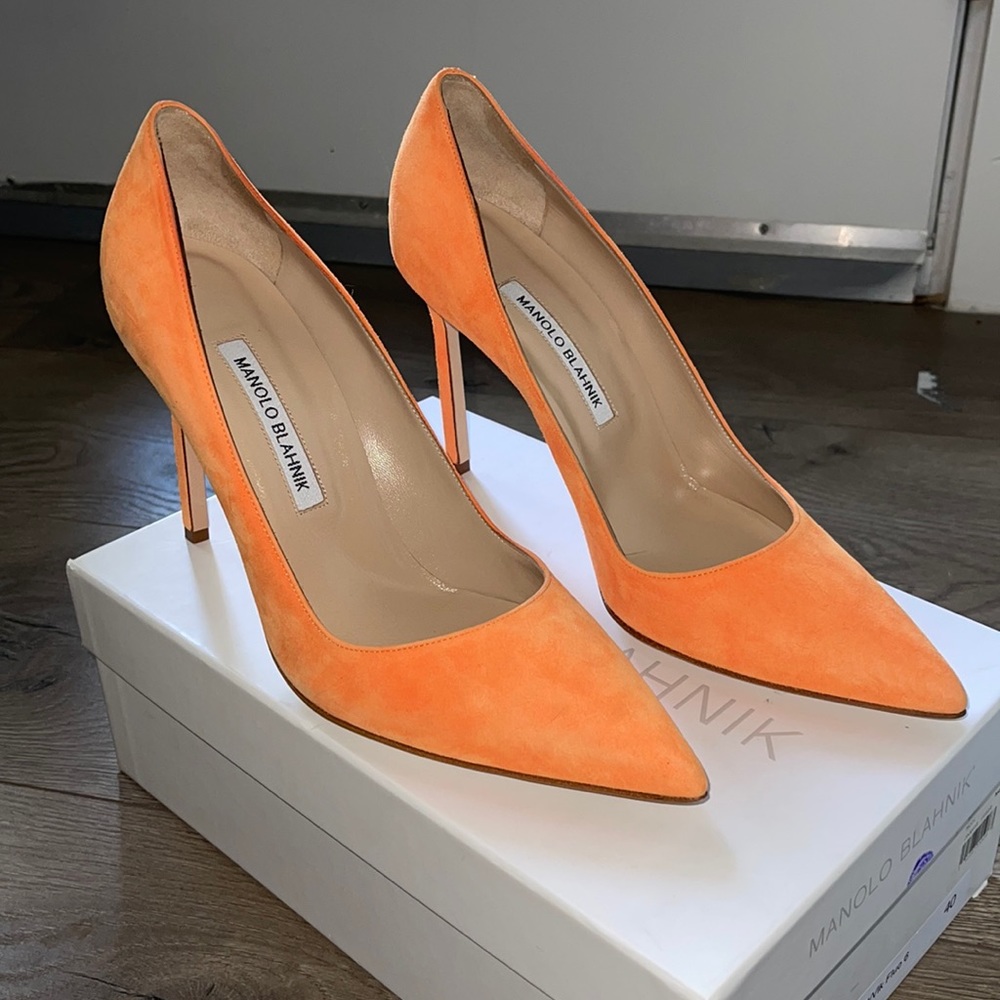 Manolo Blahnik Orange Suede Pumps